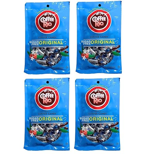Coffee Rio Caramelos de café originales sin azúcar, paquete de 4 (3 onzas cada uno), caramelos duros envueltos individualmente sin azúcar mezclados