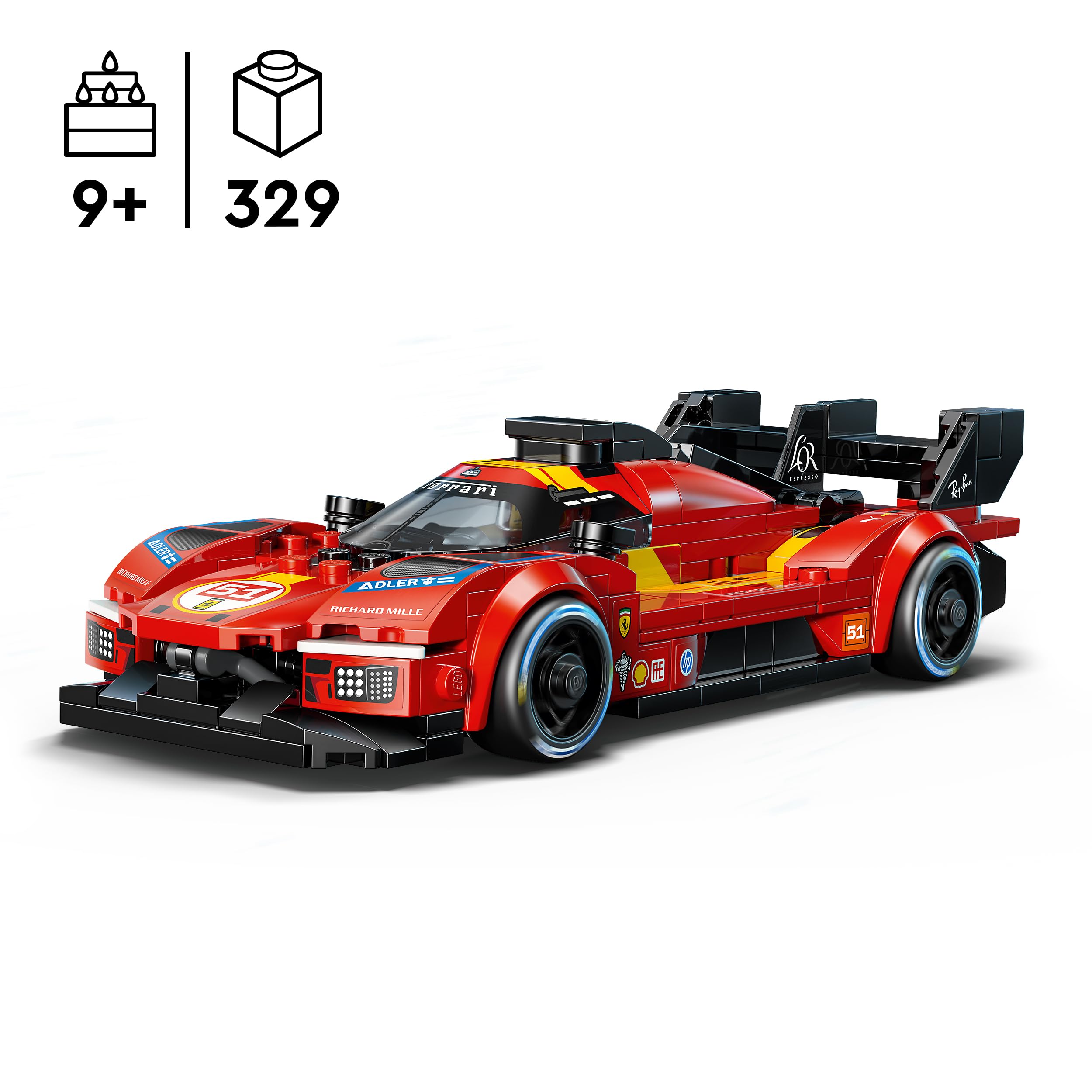 LEGO Speed Champions Ferrari 499P Coche de Carreras de Juguete - Kit de Maquetas con Minifigura de Piloto Coleccionable - Merchandising Deportivo - Regalo para Niños de 9+ Años y Fans - 77261