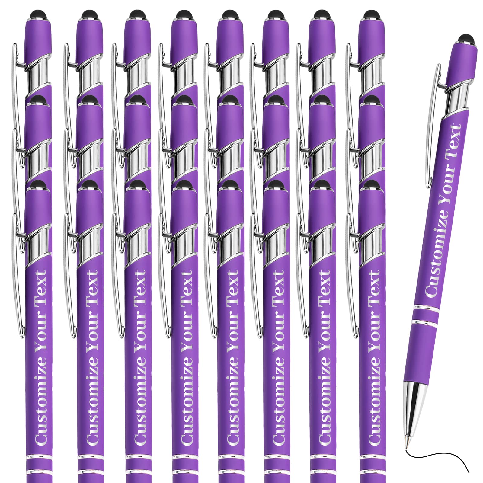 Fadace Up to 500 Pcs personalised Pens Bulk Custom customised Pen with Stylus Free Engraving Ballpoint Pens Set with Your Name Text for Business Women Men Graduation Wedding Gift 24 Packs