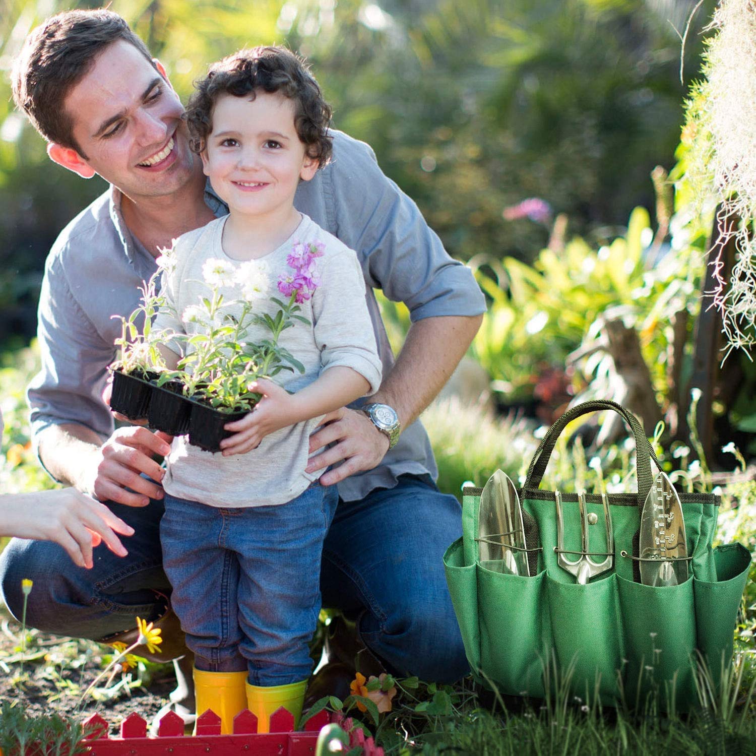 Namvo Ensemble d'outils de Jardin, Sac fourre-Tout de Jardin avec Plusieurs Poches pour Trousse à Outils de Jardinage, Sac à Outils de Jardin (Vert noirâtre)