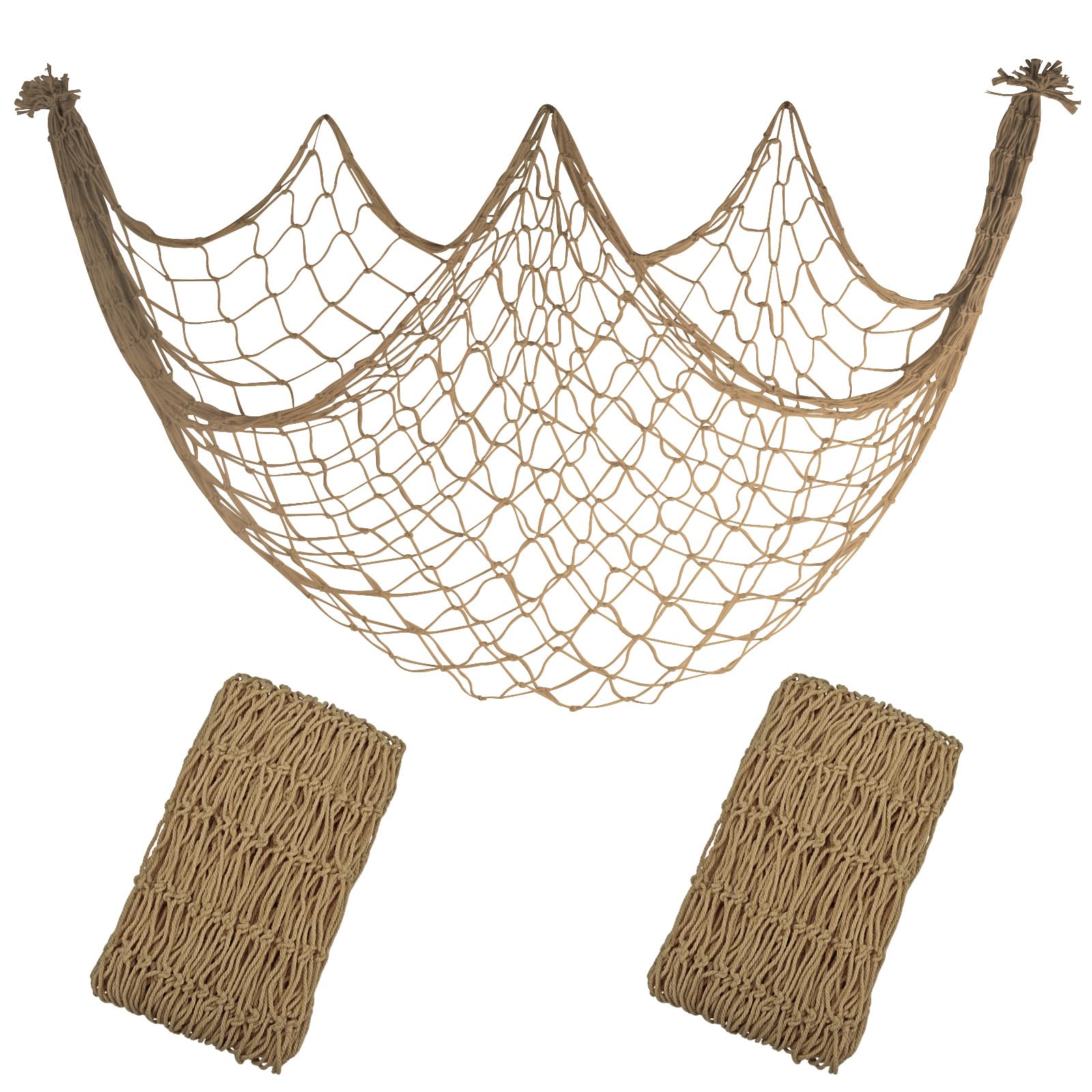 2 Pack Fish Net Decorations - 80x40 Inch Brown Fishing Net Decor for Under The Sea Hawaiian Beach Themed Party, 3mm Thick Natural Cotton Versatile Nautical Netting for Party Wall Table Ceiling Decor