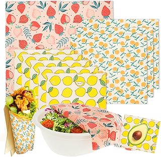 9 Pcs Beeswax Food Wraps, Reusable Beeswax Wraps for Food Safe Easy to Use Flower Patterns Beeswax Paper Washable Beeswax ...