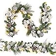 6 Ft Pre-Lit Christmas Garland, Battery Operated Xmas Garland with 20 LED Lights, Pine Cones, Berries, Bows, Gold Balls for Front Door Fireplace Mantel Stairs Table Decor