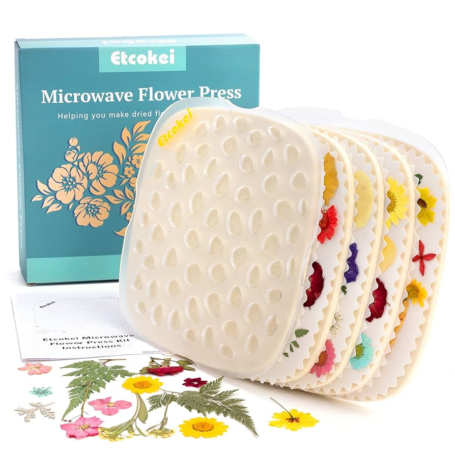 Microfleur Max Microwave Flower Pressing Kit - Complete DIY Floral Pressing Set Tweezers Soft Cover Book 9 23cm Pressing Flower Frame Scrapbooking Art