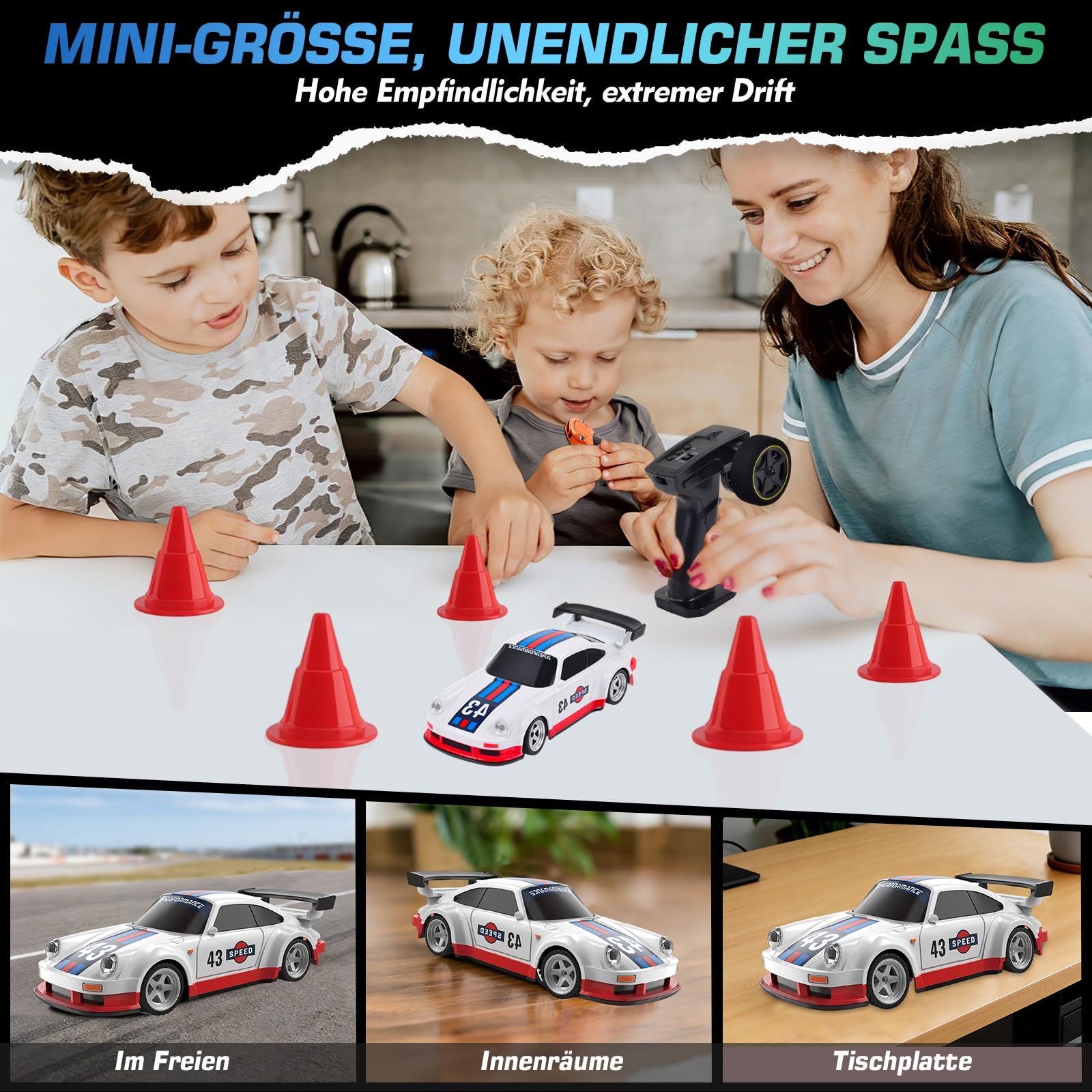 Mini RC Drift Car con Gyro 1/43 Escala 2,4 GHz 15 km/H Alta Velocidad Deporte Coche de Carreras 4WD Mesa Control Remoto Coche para Niños Niñas y Adultos Regalo