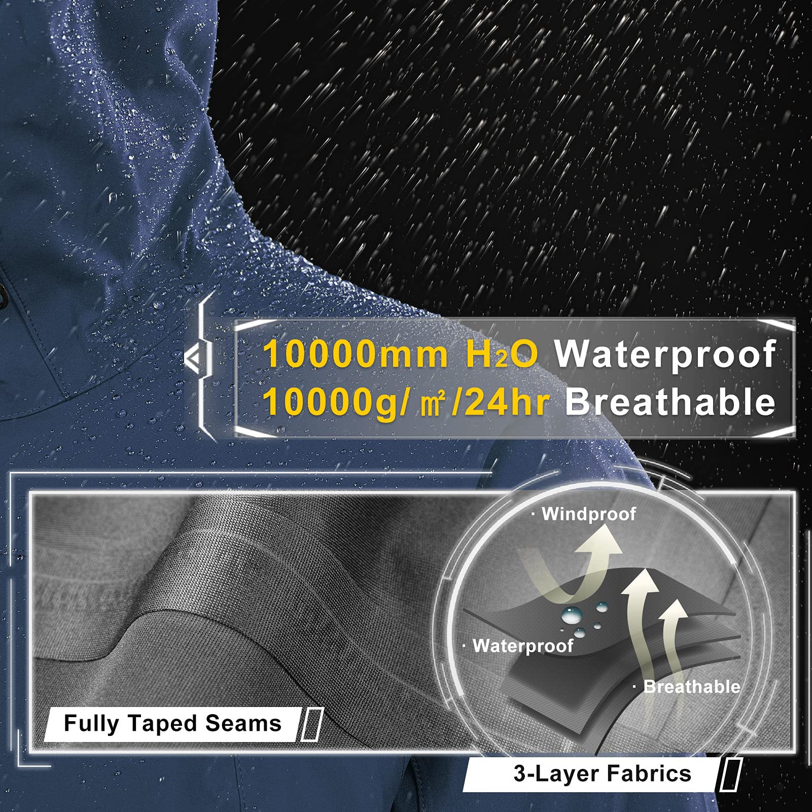 33,000ft Kurtka przeciwdeszczowa, męska, wodoszczelna, wiatroszczelna, oddychająca kurtka softshell z kapturem, na wędrówki, kemping