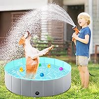 SplashSmarterChillHarder Foldable Dog Pool - Portable 32x8 Inch Collapsible PVC Kiddie Pool for Dogs & Kids, Indoor Outdoor Bath Tub