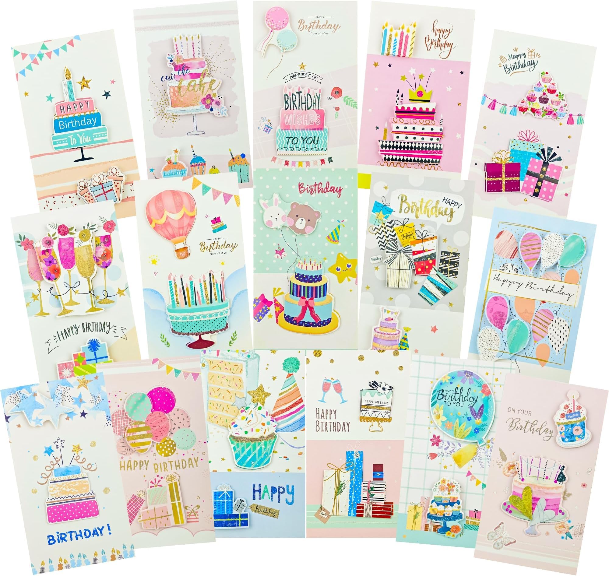 16 Pcs 3D Premium Birthday Greeting Cards Bulk, Assorted Blank Stationery Thank You Notes with Envelopes, Elegant Design for Family, Office and Professional Celebrations