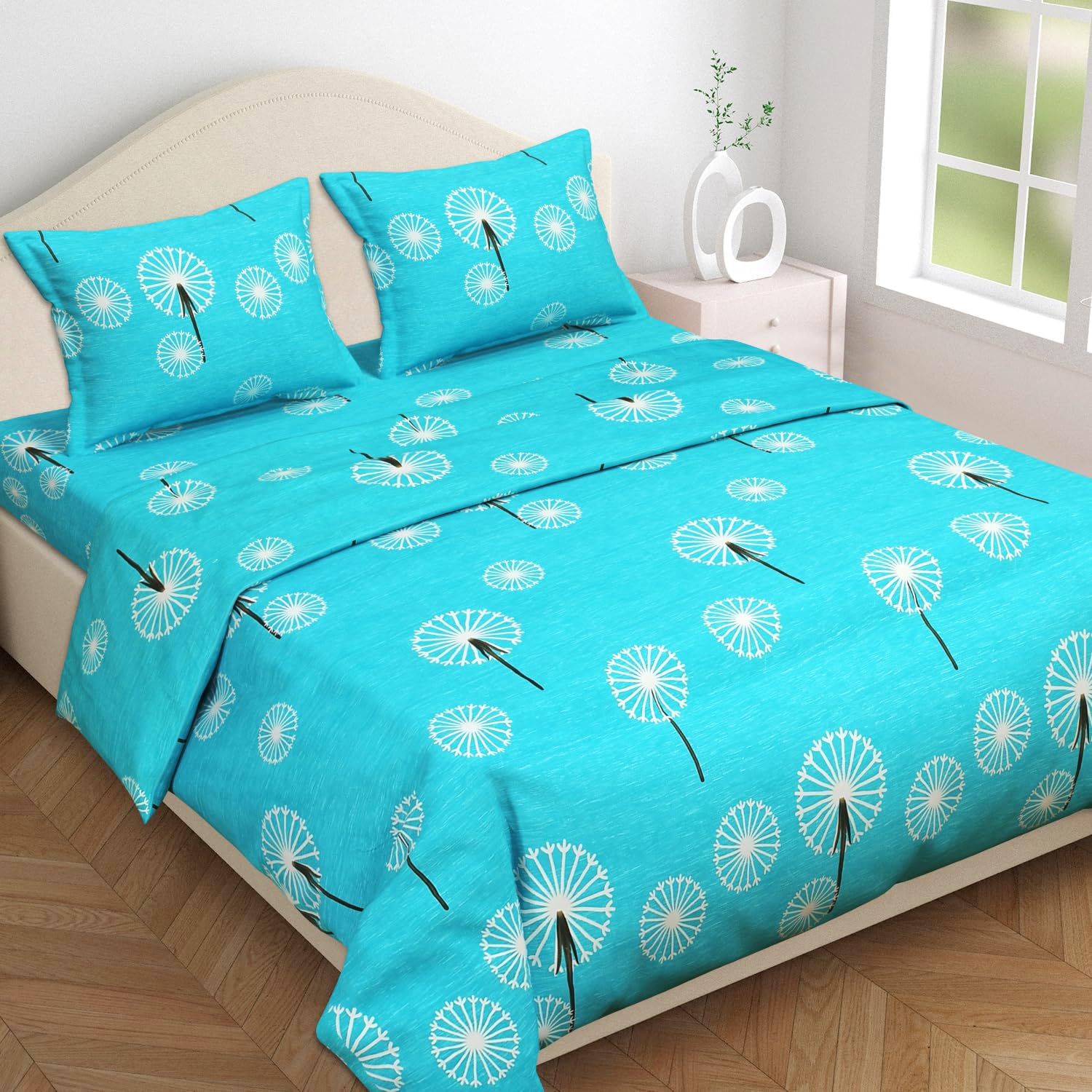 BSB HOME Kingston Collection Ultra King Size Bedsheets with 2 King Size Pillow Covers| Luxury Soft Sheets, Breathable, Shrinkage (3pcs Set|108x108 in Aqua & White, Cotton)