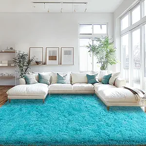 Area Rugs 9x12 Living Room, Large Fluffy Area Rugs for Bedroom, Soft Carpet Shag Kids Room Rug, Non-Slip Fuzzy Rugs Indoor (Turquoise Blue, 9ft x 12ft)