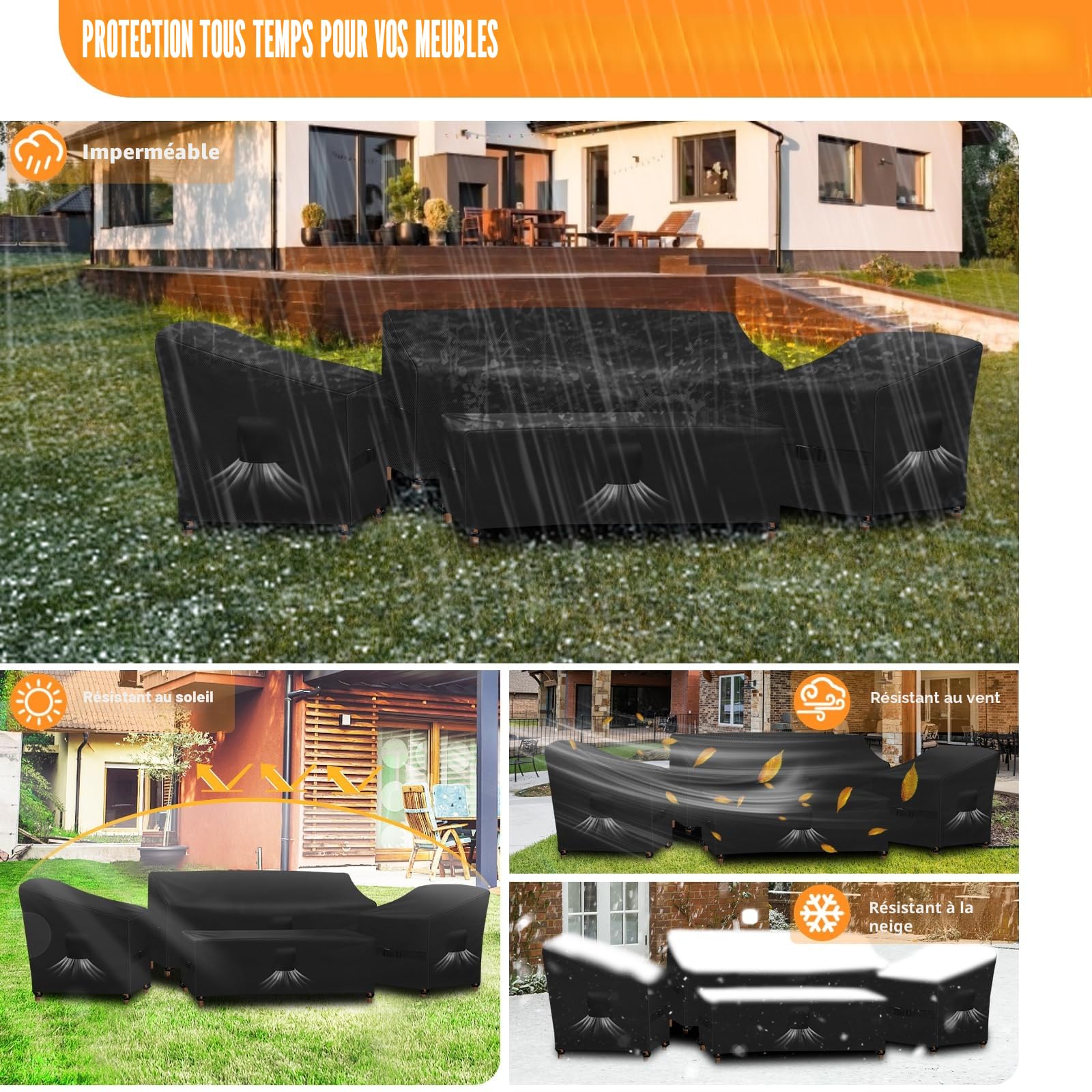 Kovshuiwe 4 Pièces Véranda Extérieure Ensemble De Housses,Housse De Meubles De Patio,De Meubles De Jardin De Patio Étanche Véranda Extérieure Ensemble De Meubles De Pelouse Housse(Noir)