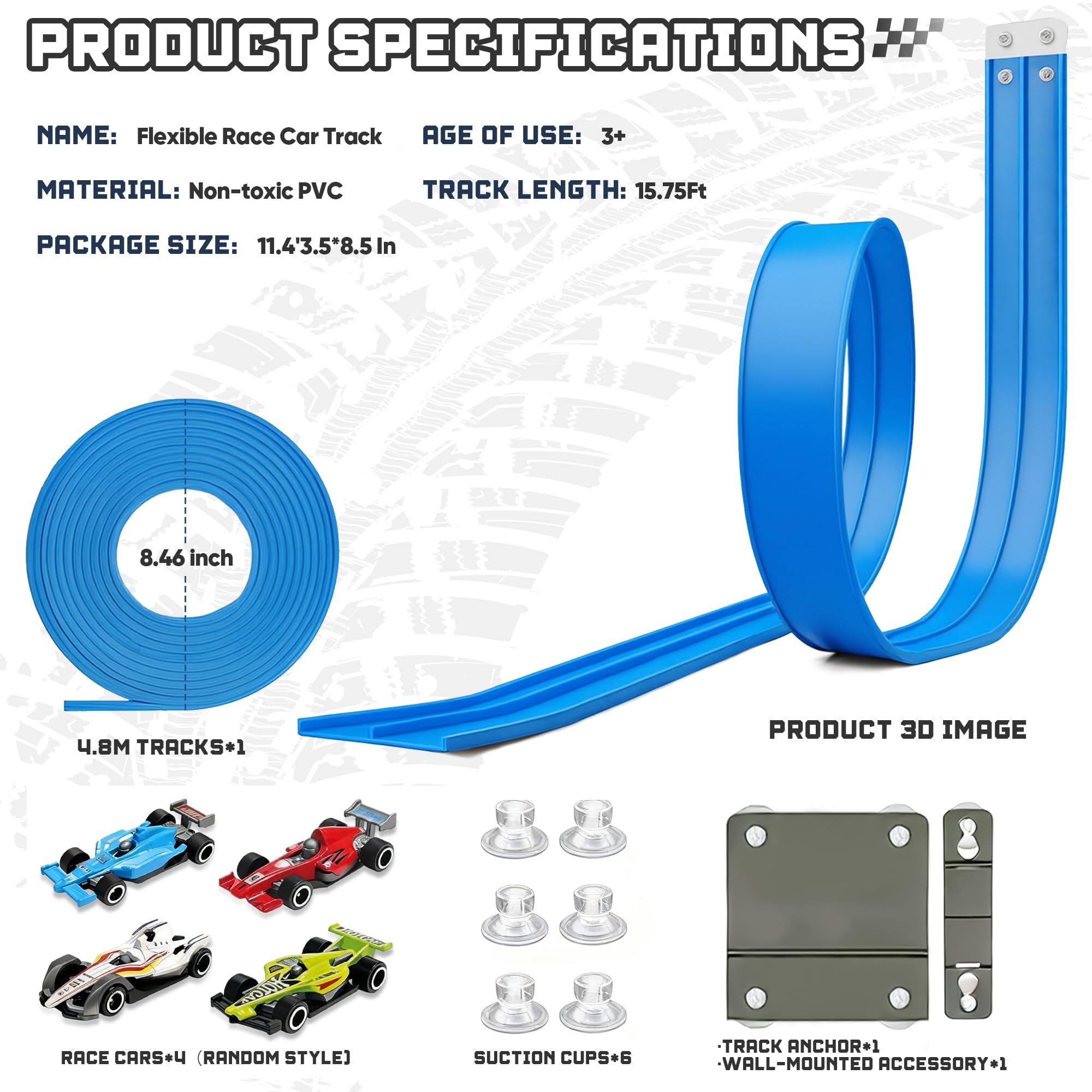 Pista flexible para autos de carreras de 15.75 pies, azul 3
