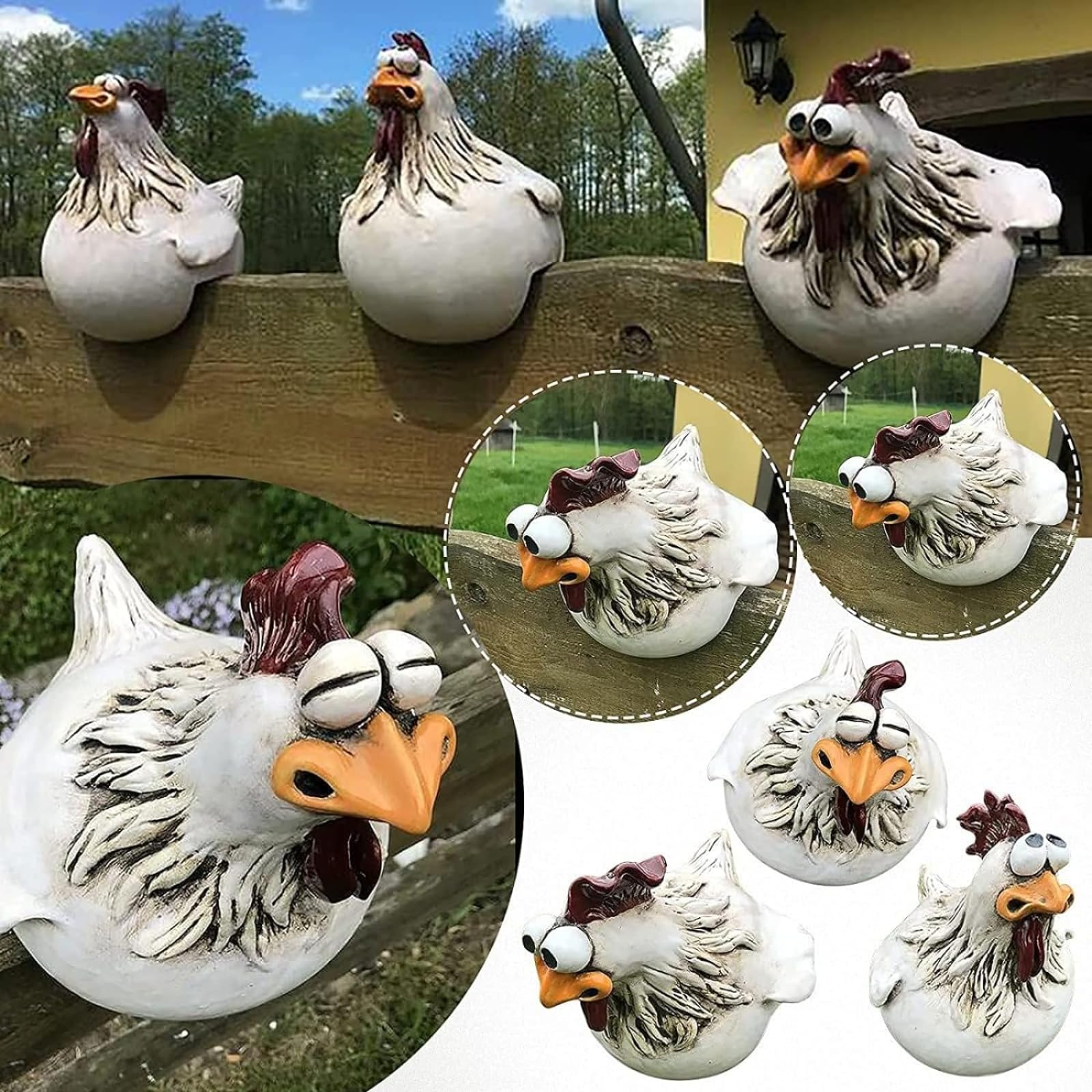 Decoración de Jardín de Resina - Diseño de Gallina, Figura de Animal, Estatuas (3 Unidades)