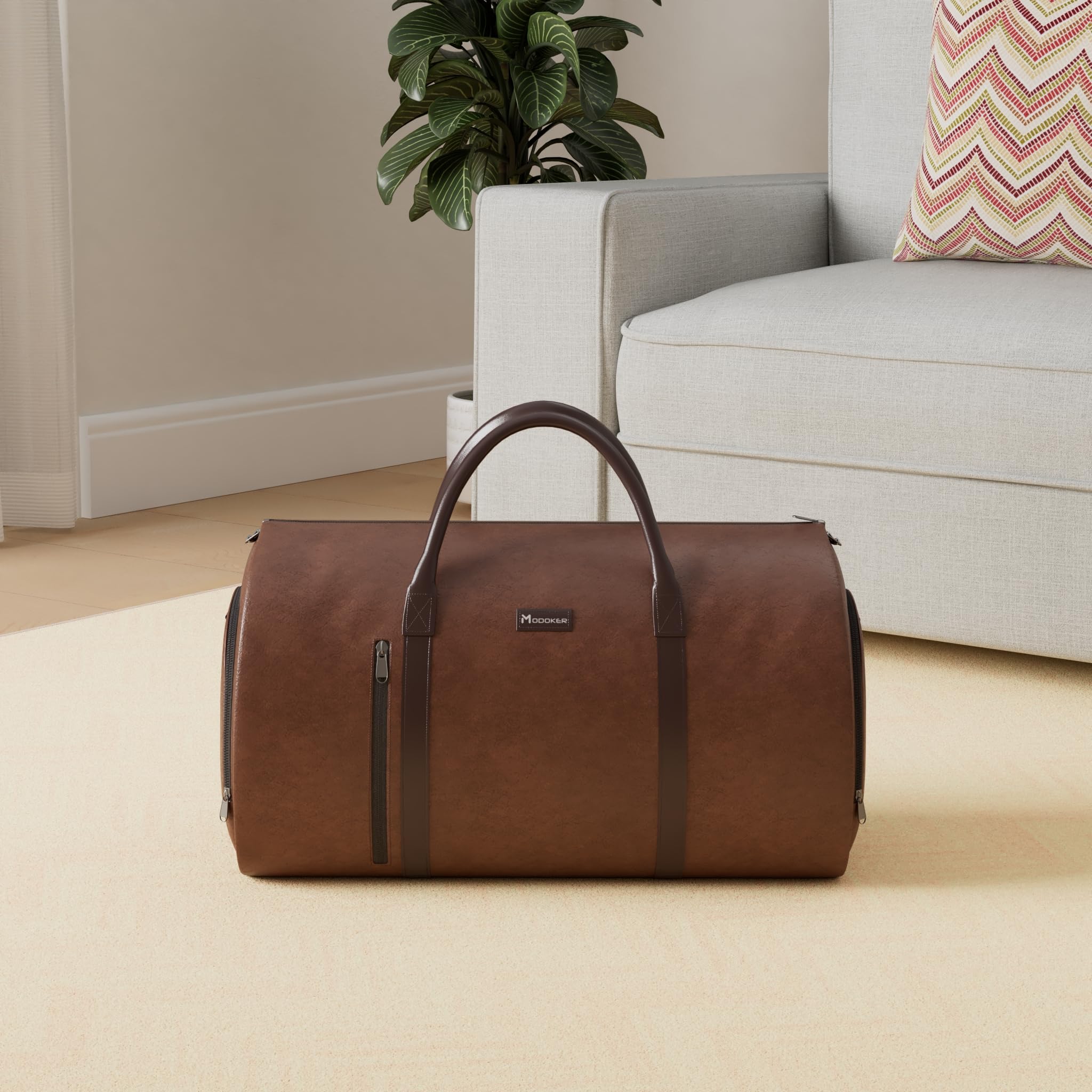 Modoker Sac à vêtements en Cuir Convertible, Sacs à vêtements de Voyage, Sac de Sport, Cadeaux pour Hommes Femmes Affaires Valise étanche Costume Sacs de Voyage, Marron