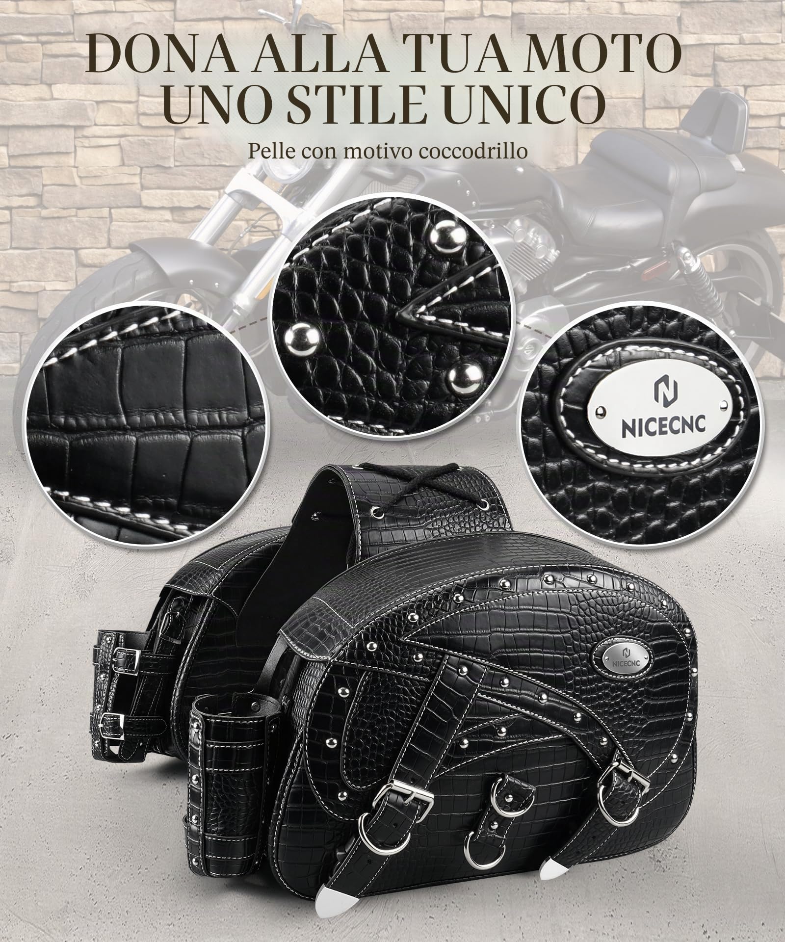 NICECNC Borse da sella in pelle per moto, 35L Borse da sella di grande capacità Borse laterali per moto con portabicchieri, compatible with Sportster Softail Dyna Shadow Road King universale, 2PCS