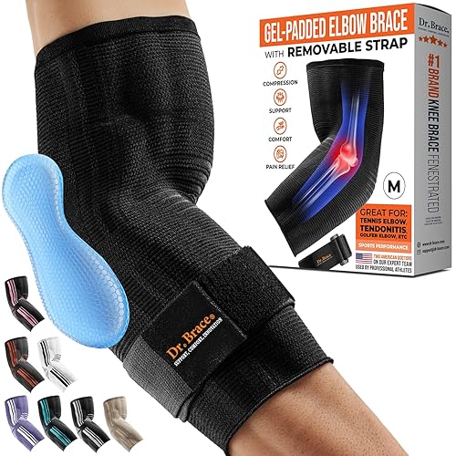 DR. BRACE Elite - Codera de compresión transpirable con almohadilla de gel para golfistas, codo de tenista y tendinitis y alivio del dolor, con