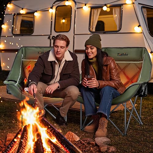 Miniatura 2 de Silla de campamento térmica de gran tamaño para adultos, silla acolchada plegable portátil con 3 niveles de calor, bolsillo lateral y bolsa de