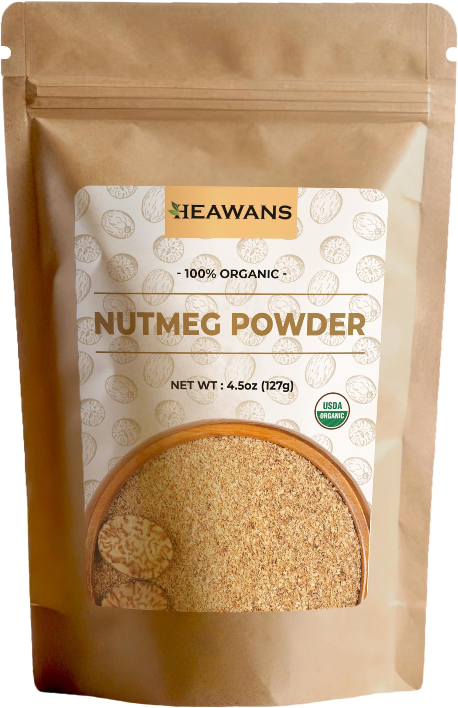 Organic Nutmeg Powder, Premium Grade (4.5 oz), harvested & packed from a USDA certified farm.