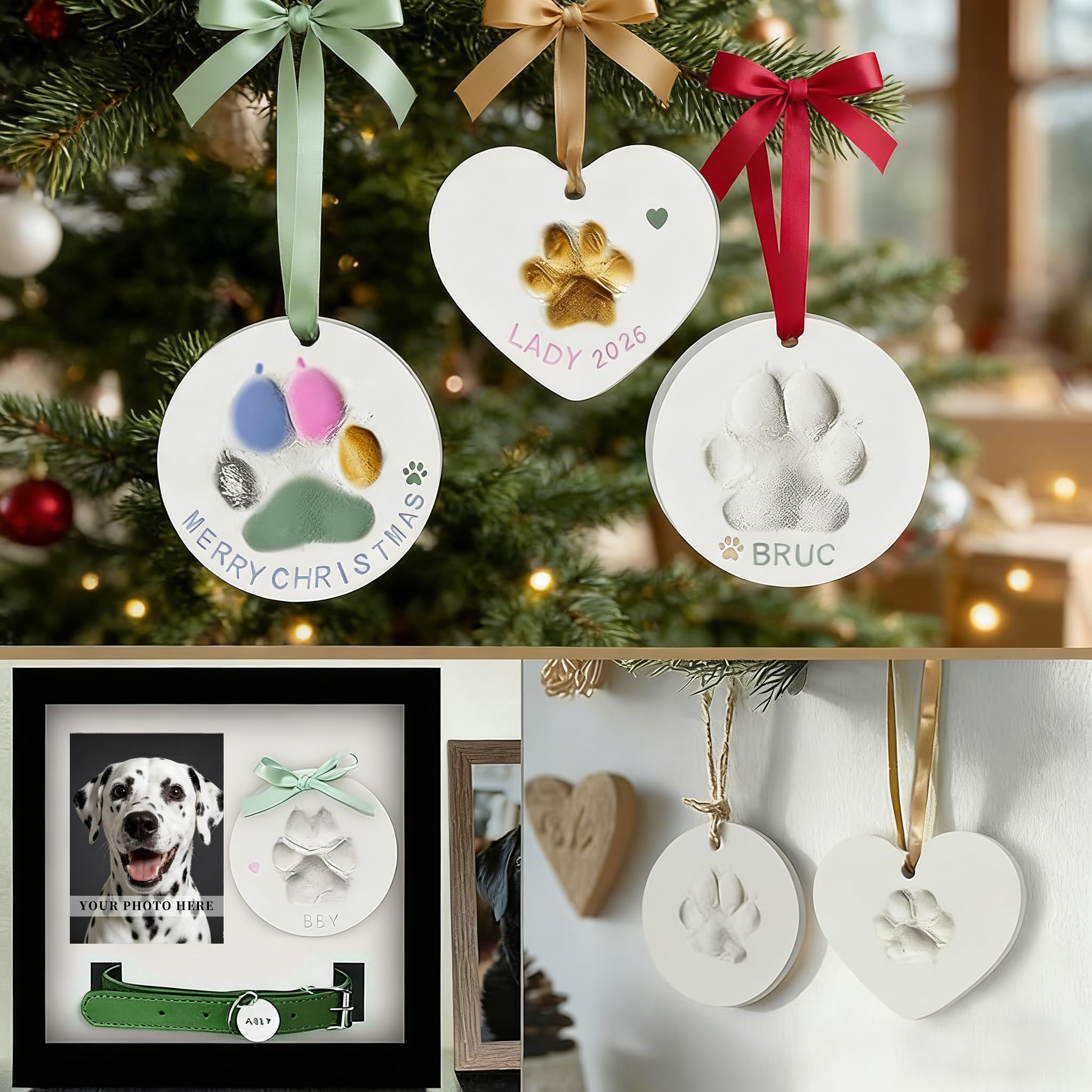 XDNOOK Dog or Cat Pawprints Keepsake Kit,Make 3 Clay Paw Print Ornaments,Soft & Non-Toxic Clay,Pet Paw Prints Impression Kit,Dogs Christmas Tree Ornament,Gift for Pet Lovers
