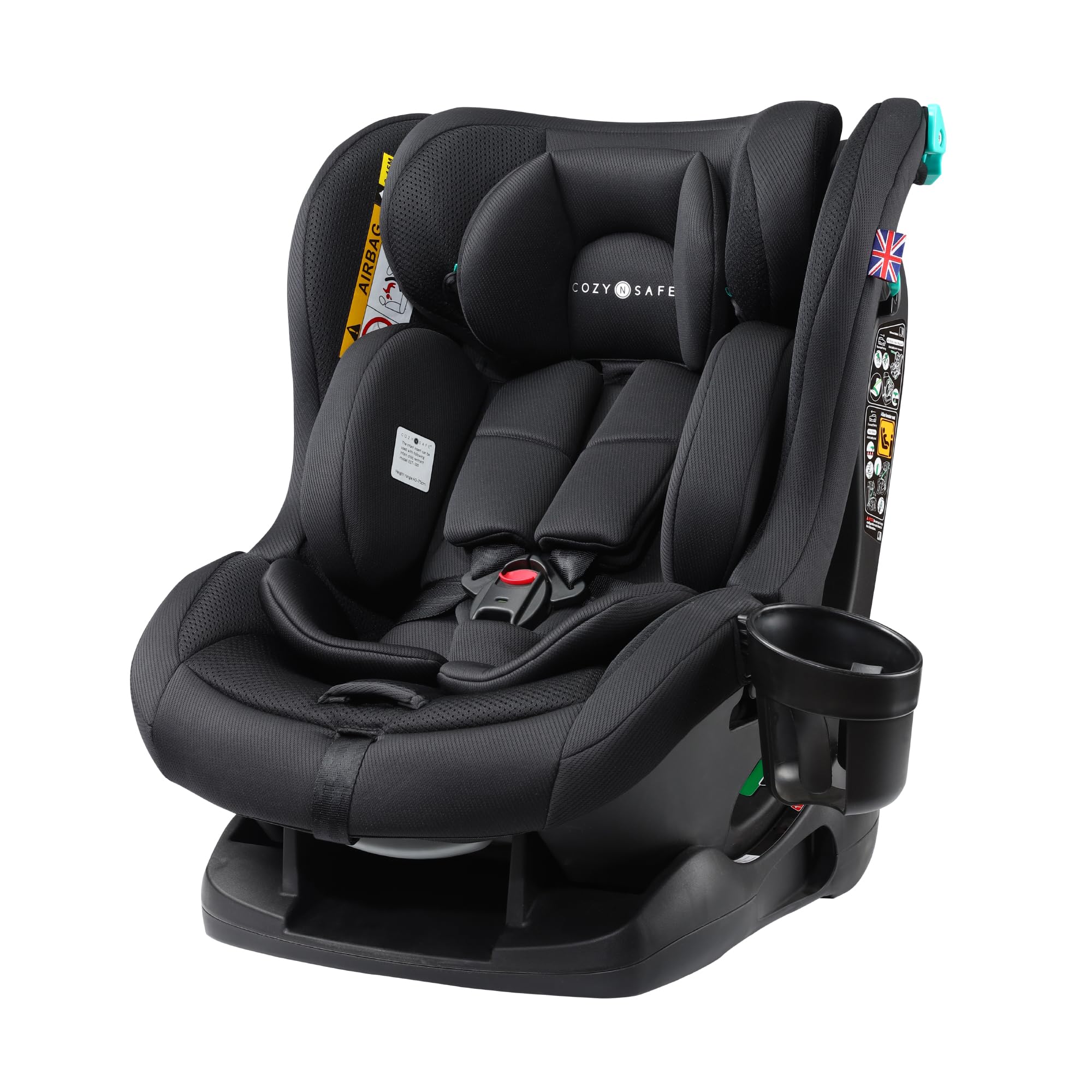 Cozy N Safe Fitzroy+ i-Size Car Seat 40-150cm, Extended Rear Facing, Forward & Rear Facing, 5 Point Harness, Side Impact Protection, Adjustable Headrest, Cup Holder, Birth to 12 Years (Jet)