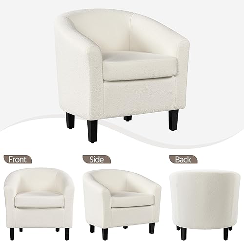 Miniatura 7 de Yaheetech Juego de silla decorativa y otomana, silla de barril de tela boucle de mediados de siglo, cómoda silla y reposapiés de tela para sala de