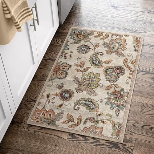Miniatura 23 de Morebes Alfombras florales para puerta de entrada interior, alfombra pequeña de 2 x 3 pulgadas, antideslizante, alfombras de cachemira lavables