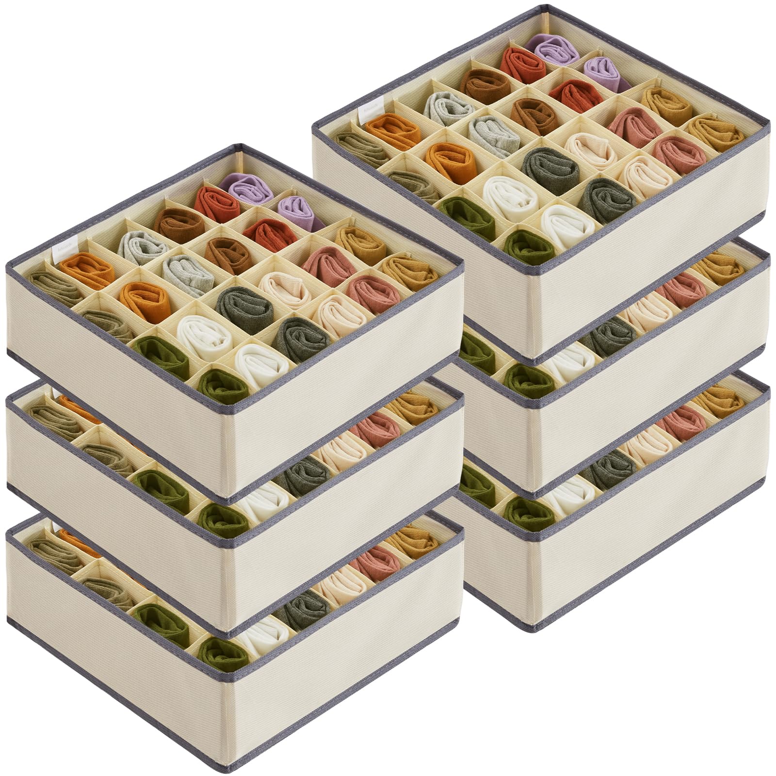 Lifewit Set de 6 Organizador de Cajones y Separador,Guardarropas Plegables de Tela,Cajas de Almacenaje para Armario de Dormitorio,para Almacenar Calcetines,Ropa Interior,Corbatas, Bufandas, Khaki
