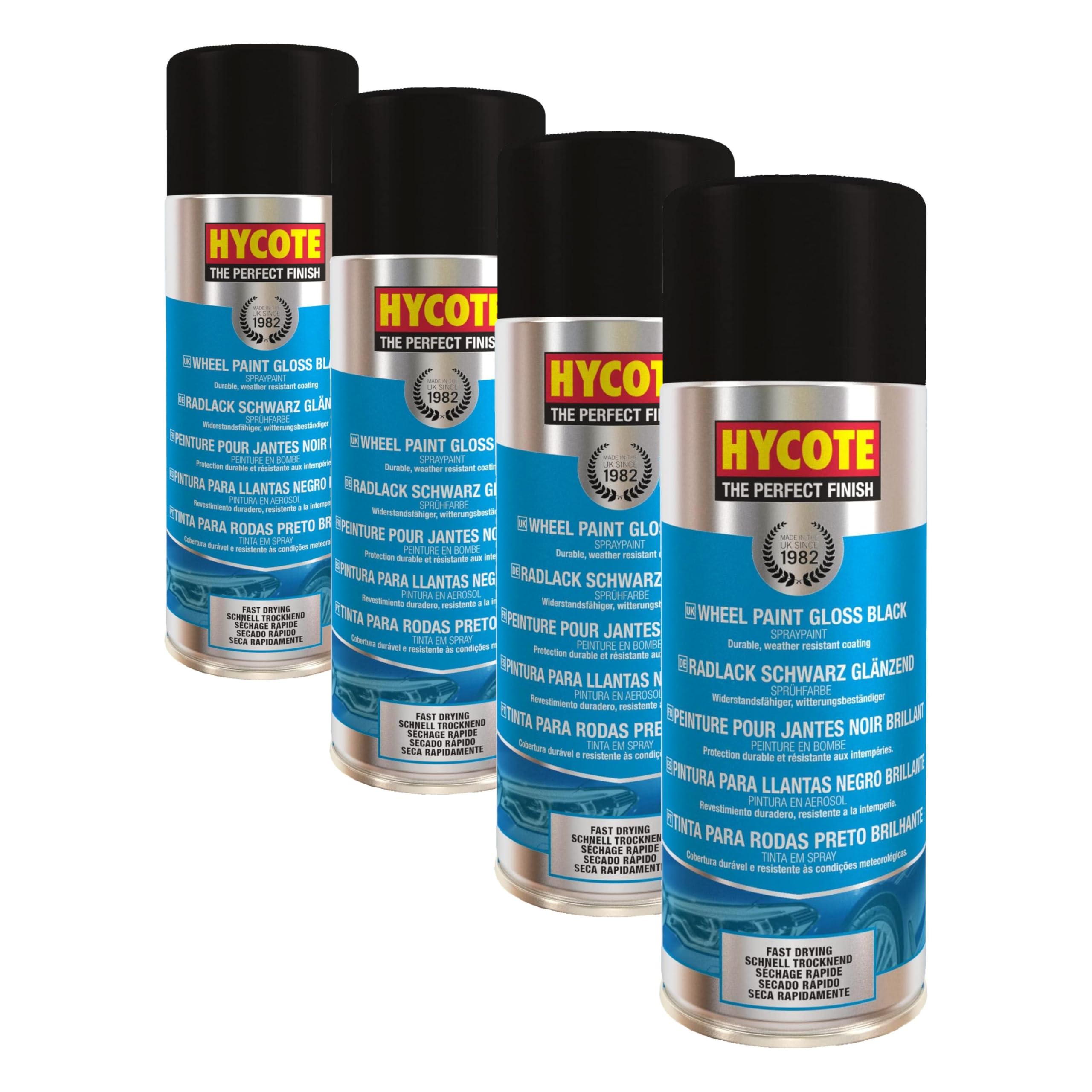 Hycote Schnell trocknender Felgenlack 400 ml – glänzendes Schwarz (Packung mit 4)