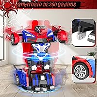 Vista 2 de Auto a control remoto con transformación de un botón, autos RC que se transforman en robot, 2.4 GHz 360 grados rotación de coche de policía con luz