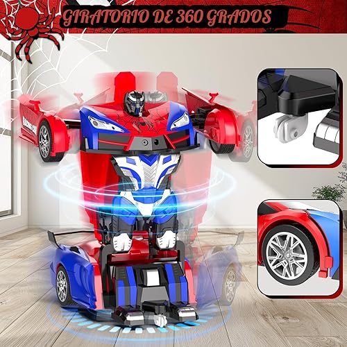 Miniatura 2 de Auto a control remoto con transformación de un botón, autos RC que se transforman en robot, 2.4 GHz 360 grados rotación de coche de policía con luz,
