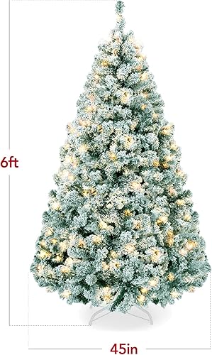 Miniatura 54 de Best Choice Products Árbol de Navidad rosa preiluminado de 6 pies, abeto completo con nieve artificial, decoración navideña con 250 luces, 928
