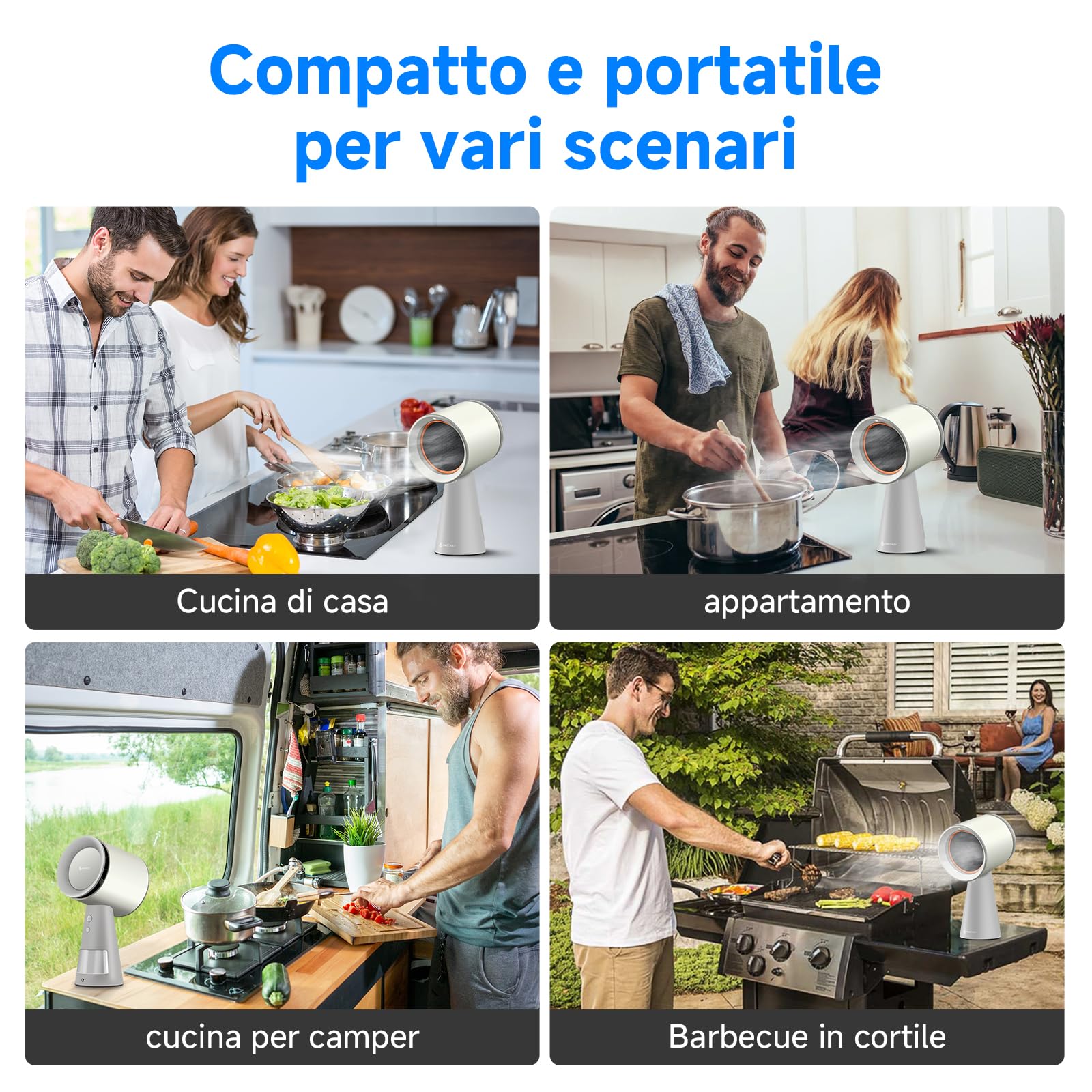 AMZCHEF Cappa Aspirante Portatile,Cappa Cucina con Ventola a 3 Velocità, Luce LED, Bassa Rumorosità, Aspirazione 120m³/h, Ventola da Cucina per Barbecue Indoor, Hot Pot, bianco