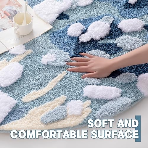 Miniatura 5 de YIHOUSE Alfombra redonda moderna de musgo azul, alfombra estética para dormitorio, antideslizante, esponjosa, lavable, para habitación de niños,