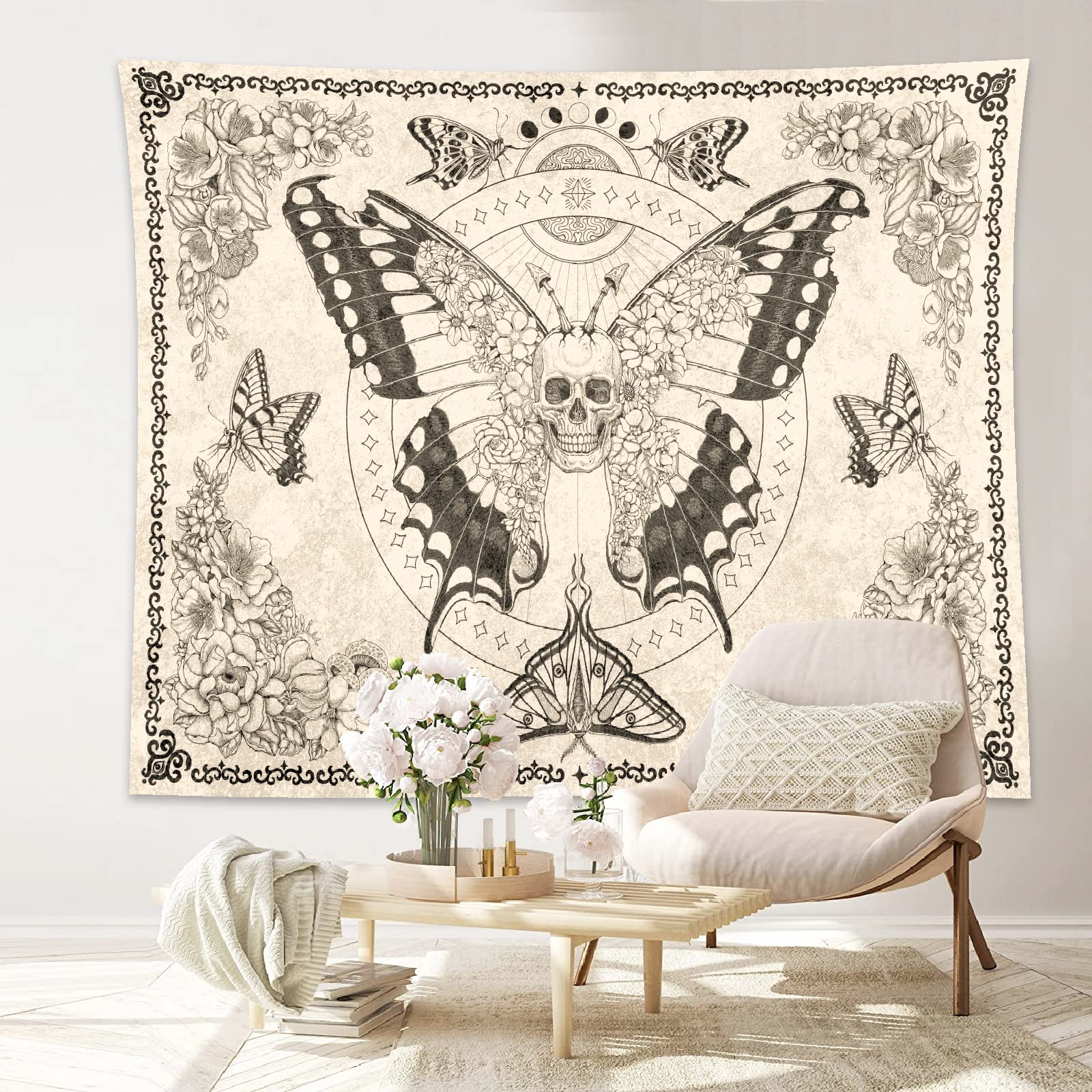 ZYLLGLOW Skull butterfly tapestry (Linen, 27.5 * 35.5in)