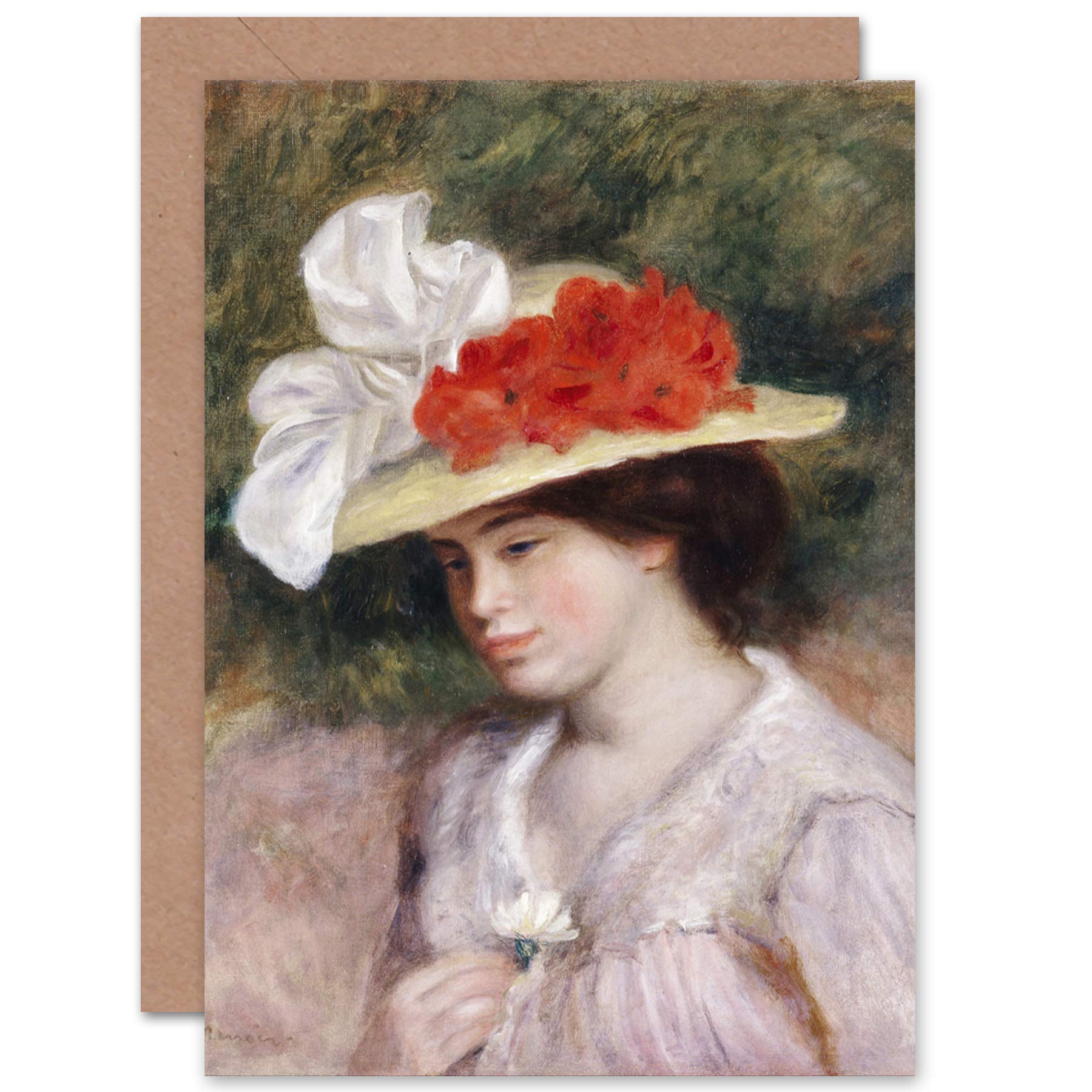 Artery8 Renoir Woman In A Flowered Hat Fine Art Greeting Card Plus Envelope Blank Inside