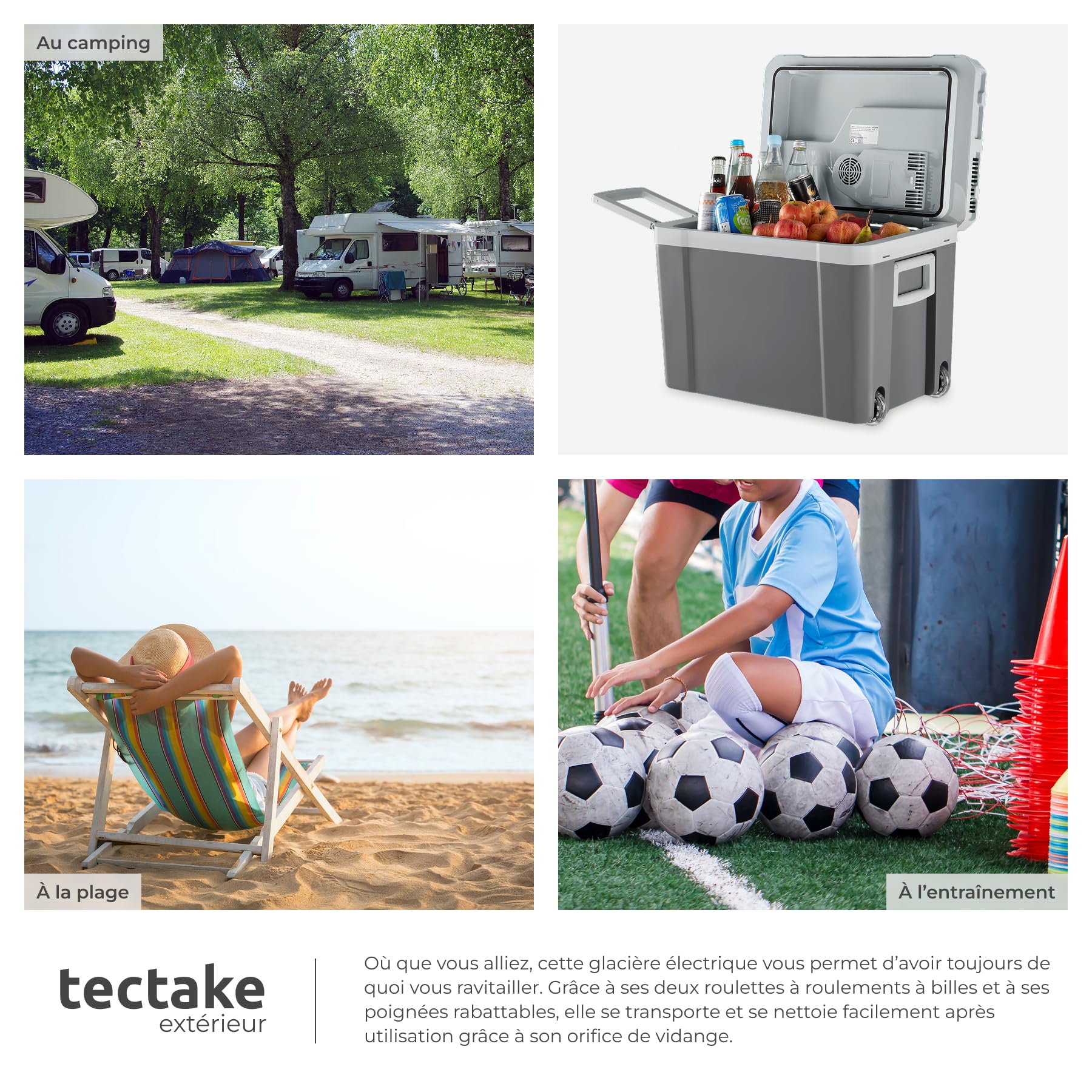 tectake® Glacière électrique 2en1 réfrigérante et chauffante 35L, Poignées et roulettes, Mode ECO, Connexion secteur 220V, Allume cigare 12V, Glaciere electrique 52,5x35x40cm Camping Pique nique Plage