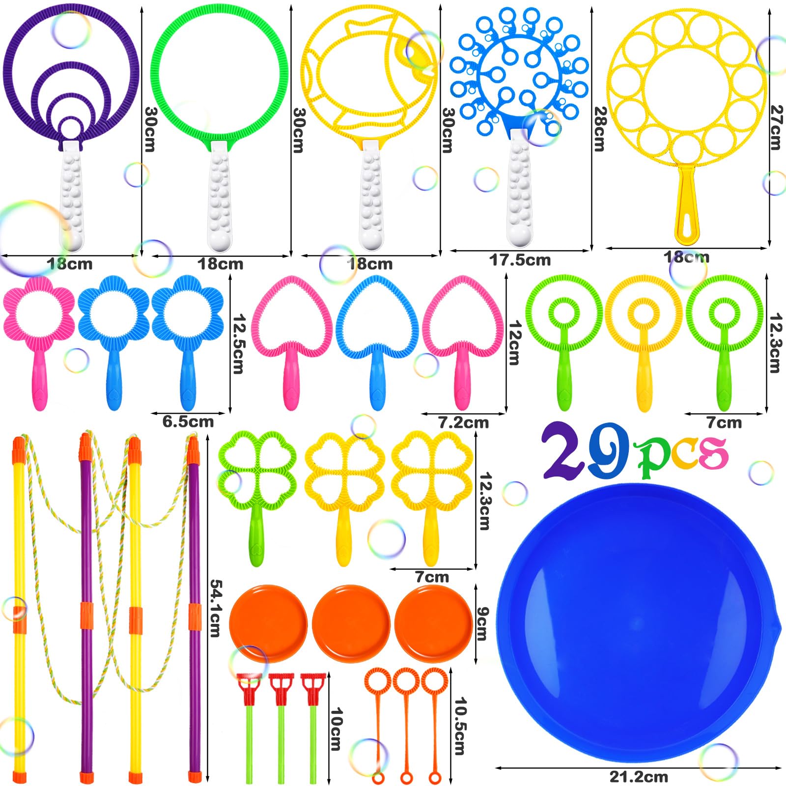 Purpledi 29 Piezas Kit de Varita de Burbujas, Gigante Varita de Burbujas, Juego de Pompas de Jabón para Niños, Maquina de Burbujas para Juegos al Aire Libre en Interiores y Fiestas de Cumpleaños