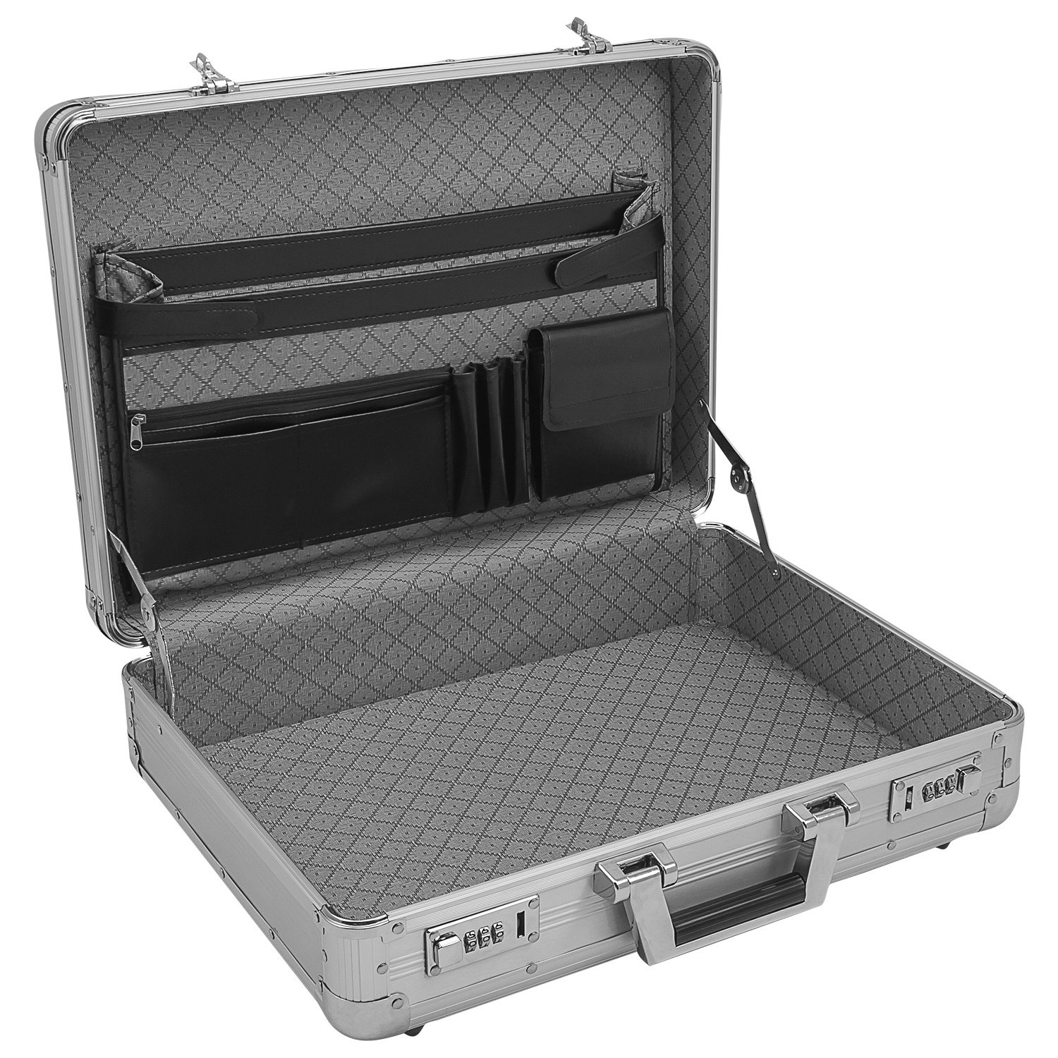 anndora Aktenkoffer Aluminium Attaché Koffer Silber - Zahlenschloss abschließbar