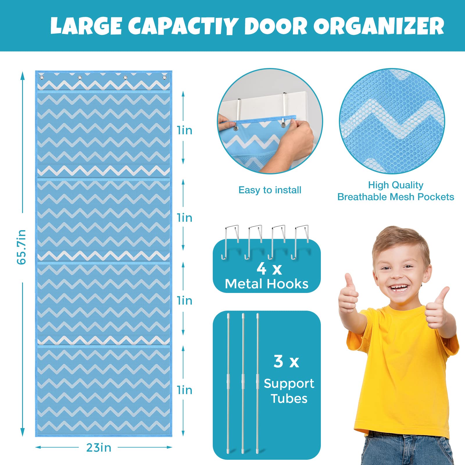 2 Tür-Organizer Mit 4 Haken - Hängeaufbewahrung Für Kuscheltiere & Kleinteile, Netzdesign, Schwarz