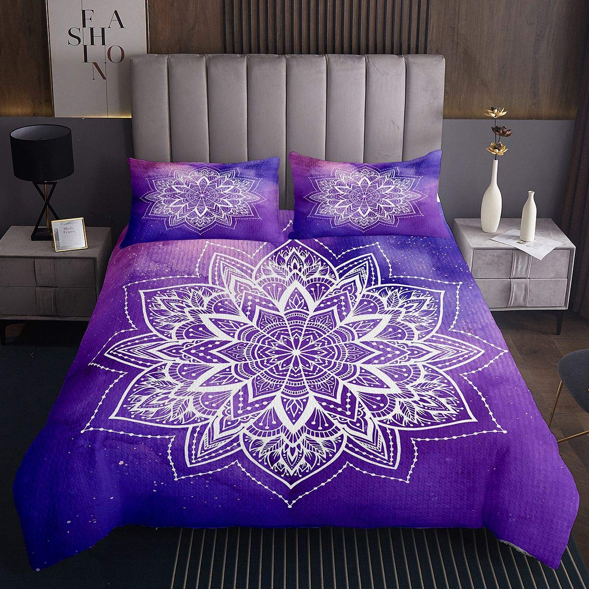 Boho Mandala Coverlet Hippie Mandala Quilted Bedspreadative Exotic Floral Quilted Bedspread For Kids Adults Indian Bohemian Style Ultra Soft Double Size