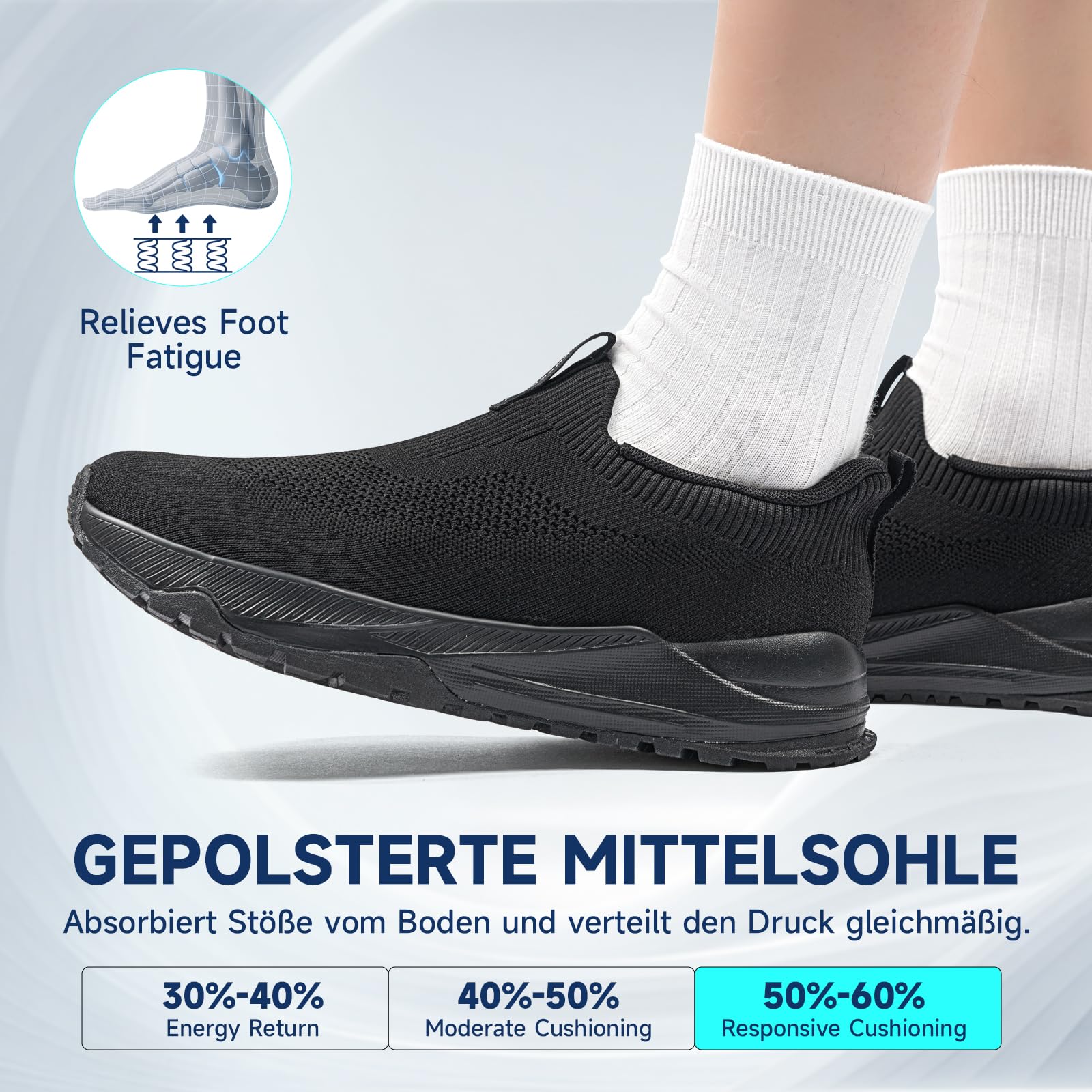 Sosenfer Męskie bardzo szerokie buty do chodzenia, wsuwane oddychające trampki z siateczki dla mężczyzn, lekkie, antypoślizgowe, bez sznurowadeł, na co dzień, sportowe buty do tenisa