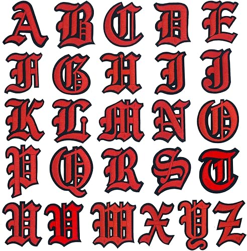 LSparhes Parches de letras góticas para ropa chaquetas mochilas sombrero planchar y coser tela bordada de 2 pulgadas alfabeto griego vintage gótica