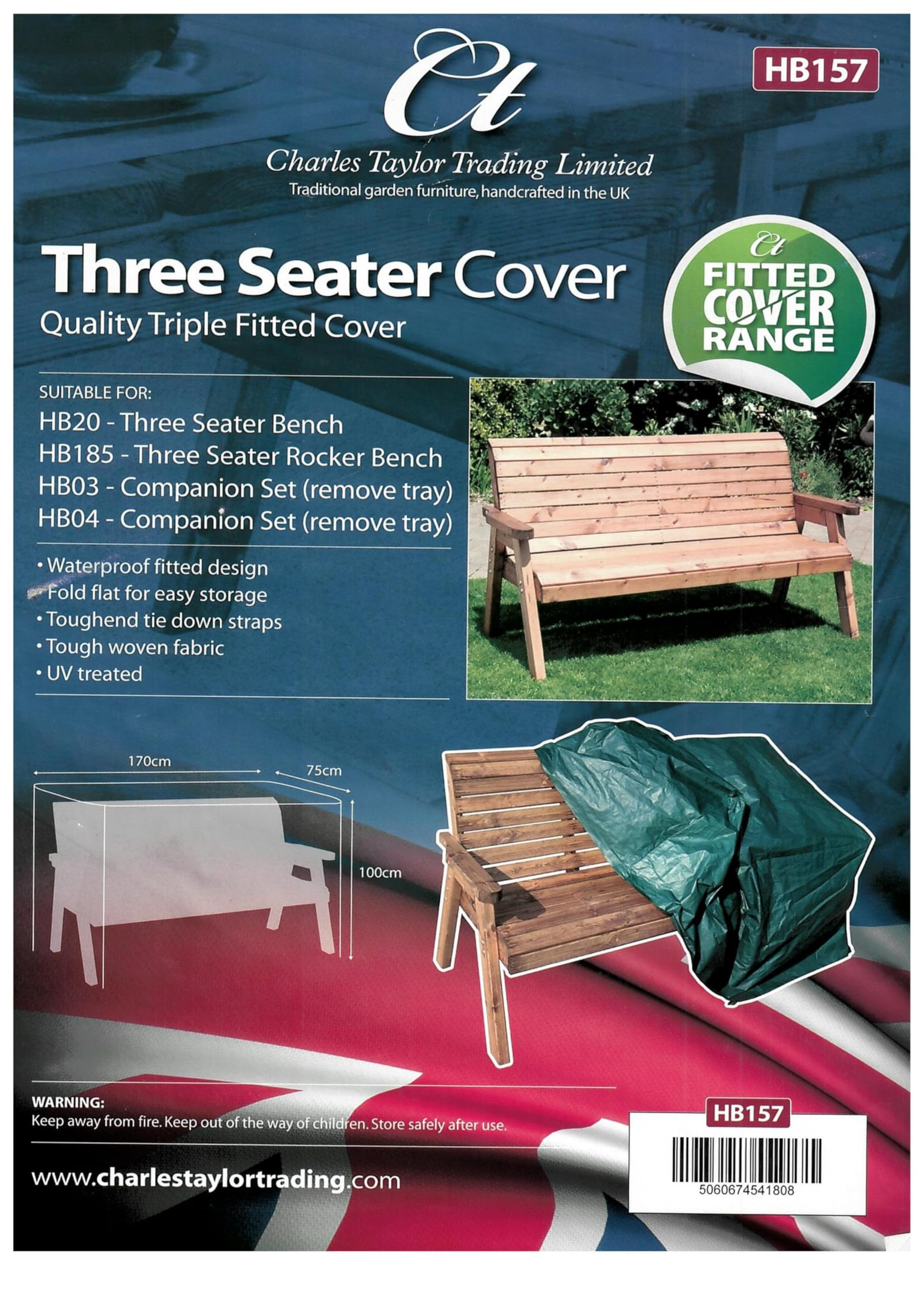 Charles Taylor Wooden Garden Furniture Fitted Three Seater Bench cover
