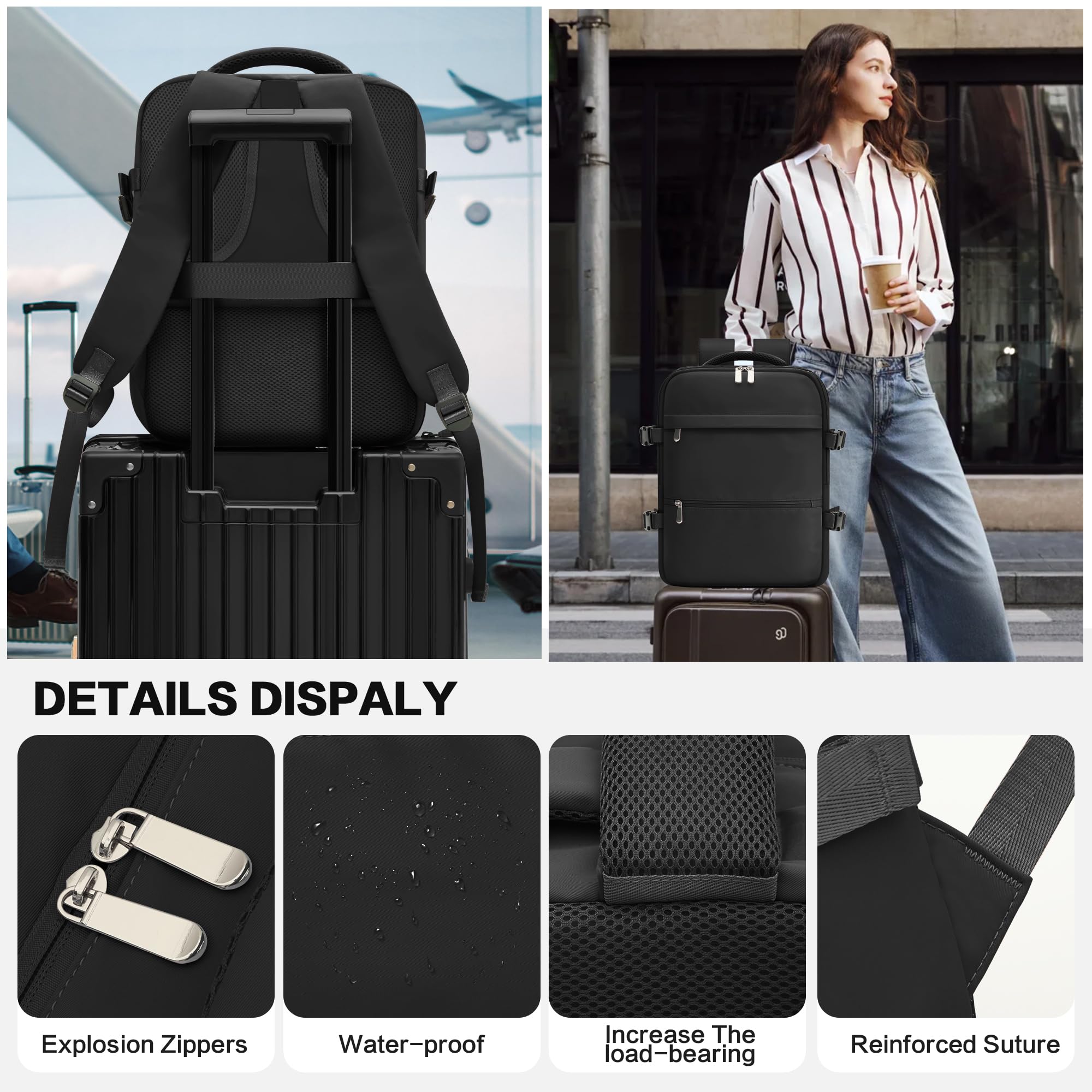 WOUIYO Zaino Ryanair 40x30x20 Bagaglio a Mano 40x30x20 Zaino per Ryanair Wizz Air Zaino da Viaggio Aereo 24L Borse da Cabina Aereo Approvato per il volo Rucksack Valigia Zaini