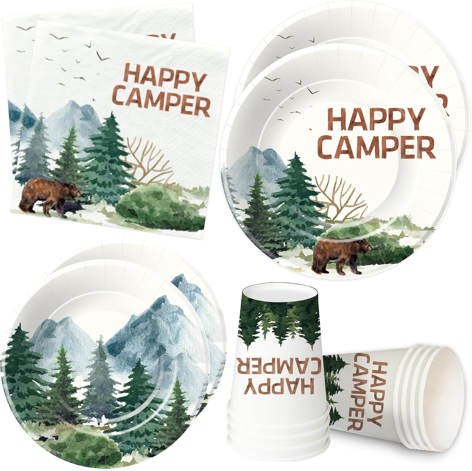 APOWBLS Camping Party Supplies Happy Camper Birthday