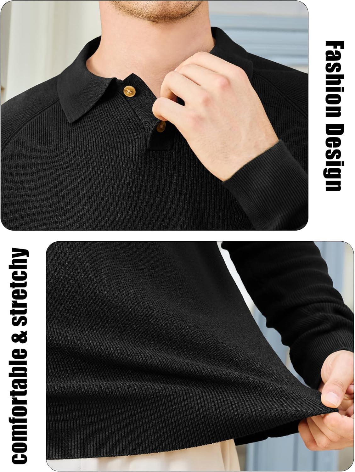 MAGNIVIT Mens Long Sleeve Knit Polo Shirts Casual Raglan Sleeve Sweater 2-Button Down Anti-Pilling Golf Shirts - Image 6