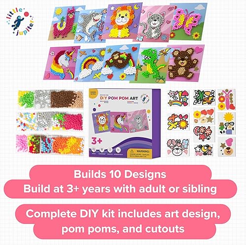 Miniatura 9 de Little Jupiter Arte de pompones de bricolaje, hace 10 piezas de arte, manualidades para niños y niñas de 3 a 5 años, manualidades para niños de 3 a