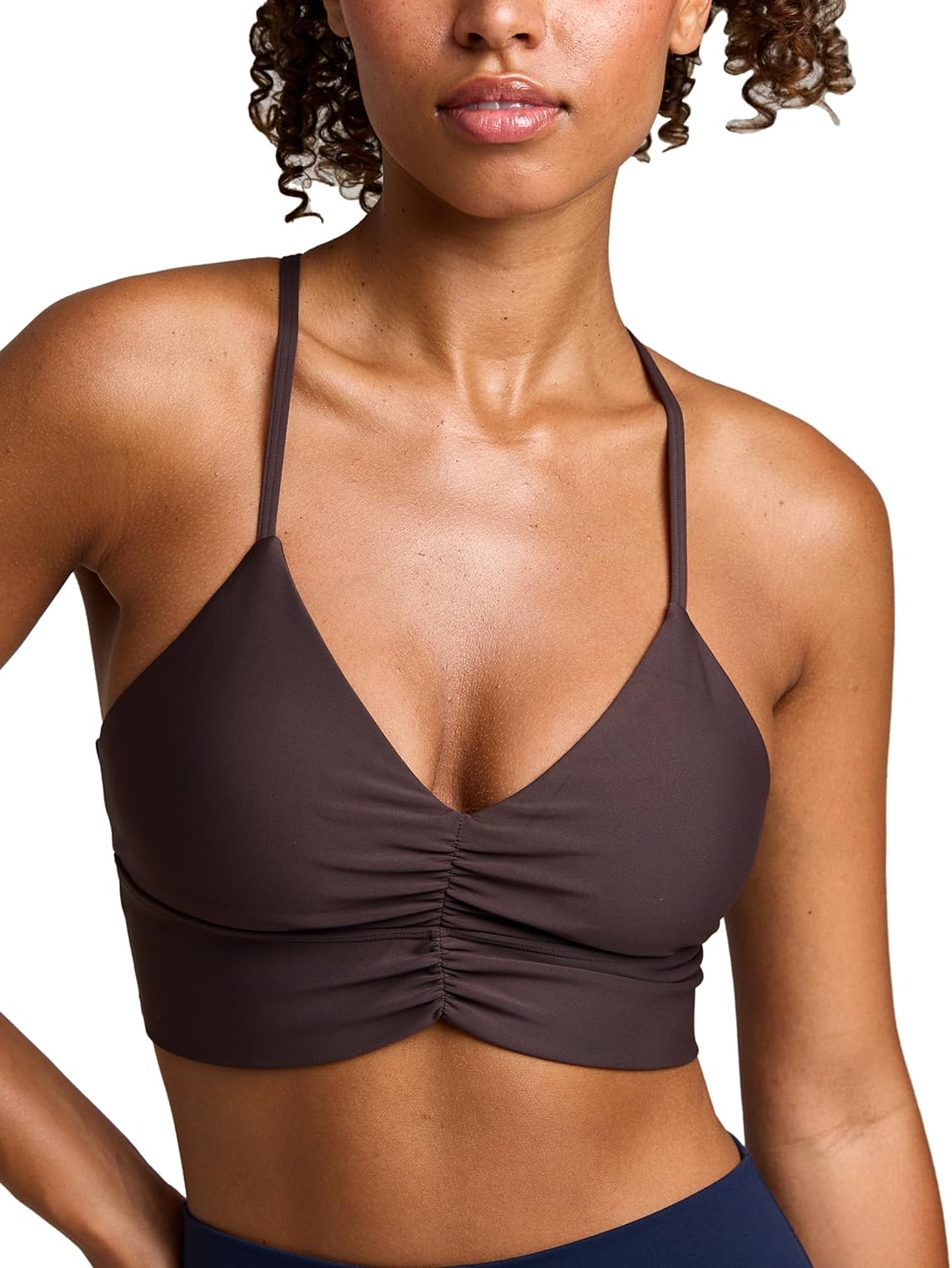 Women's Flow Scrunch Sports Bra V Neck Padded Yoga Tank Adjustable Straps Cross Back Crop Tops