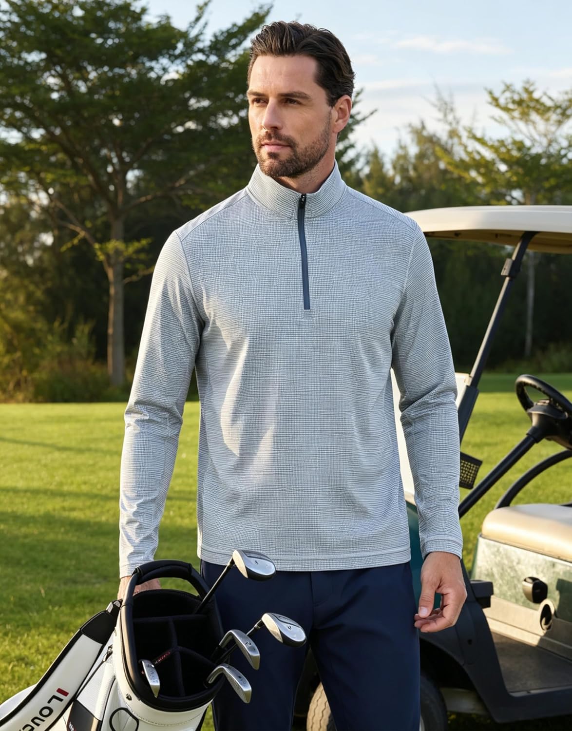 M MAELREG Quarter Zip Pullover Men Ultra-Lightweight Mock Neck Long Sleeve Thin Midlayer Sports 1/4 Golf Sweatshirts for Men