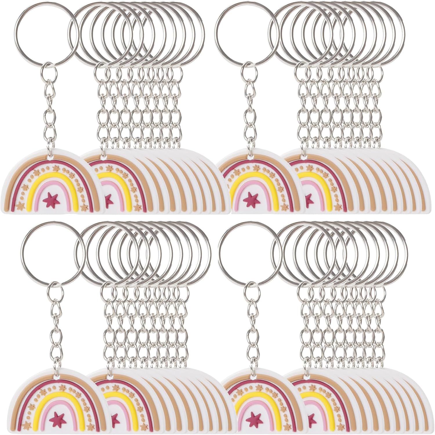 HAKZEON 60 Pack Inspirational Rainbow Keychains Bulk, Appreciation Gifts in Bulk, Vibrant Color Silicone Key Rings for Backpack, Employee, Purse, Durable Party Favors